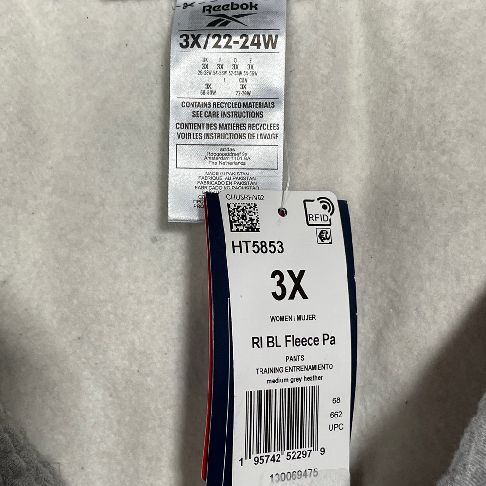 Reebok Plus Size Identity Logo Fleece Joggers Grey 3X - Picture 8 of 8